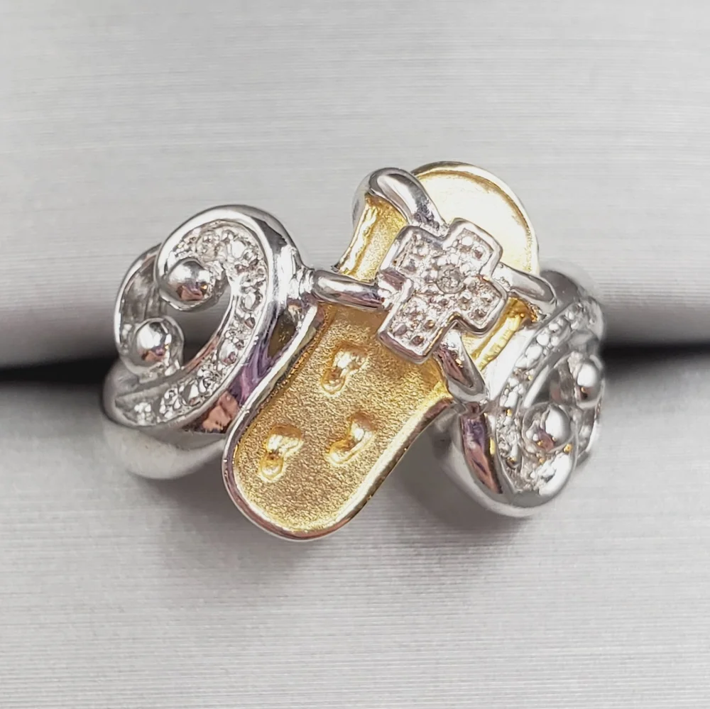 Genuine Diamond Yellow Gold 925 Sterling Silver Sandle Flip Flop Footprint Ring